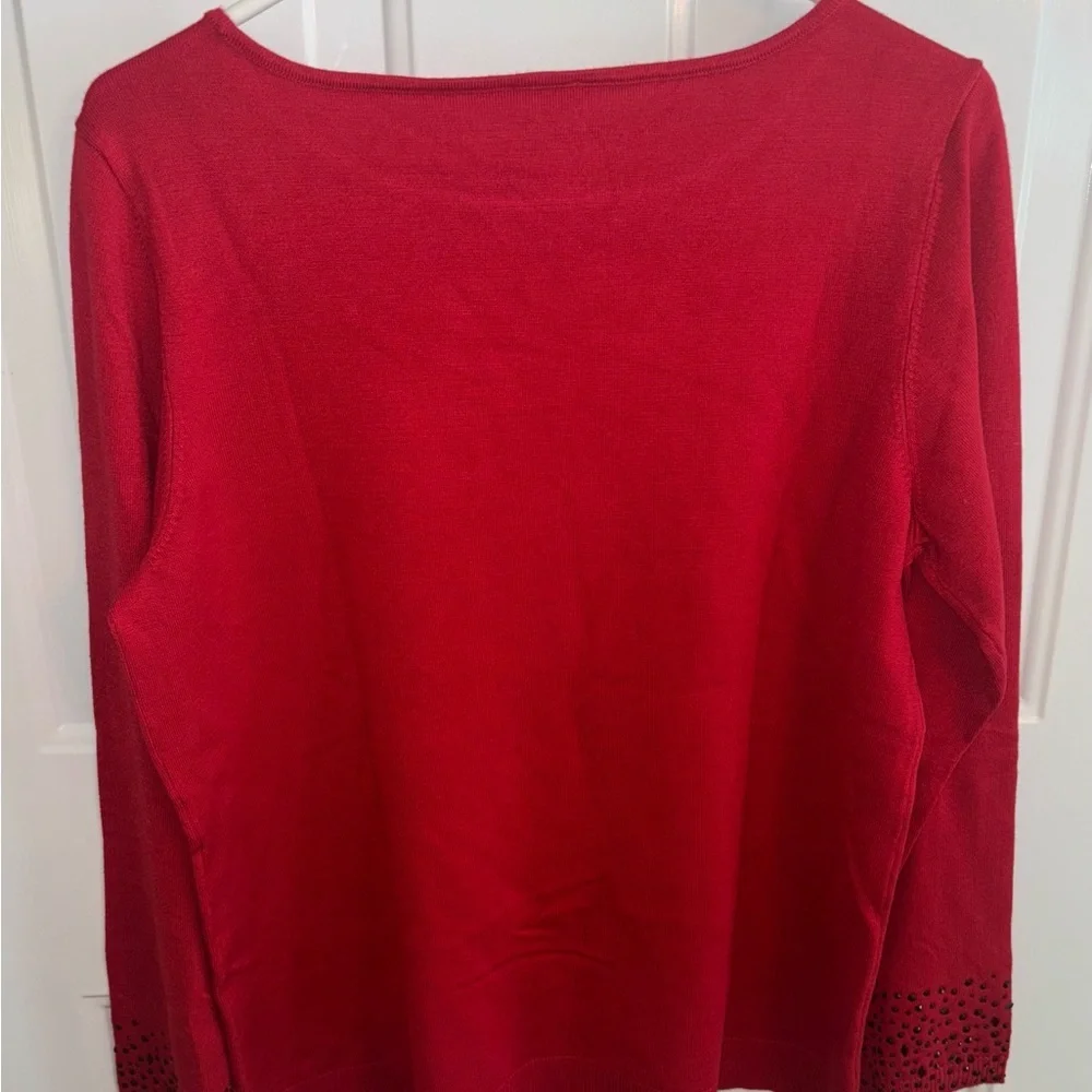 Chico’s Red Embellished Sleeve Sweater Size 2 (L) Long Sleeve Pullover NWT - Picture 5 of 9